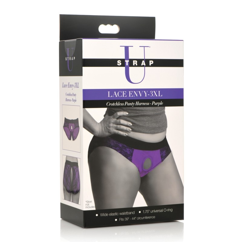 Strap U Lace Envy Crotchless Panty Harness - 3XL Purple Strap U Lace Envy Crotchless Panty Harness - 3XL Purple