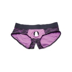 Strap U Lace Envy Crotchless Panty Harness - 3XL Purple
