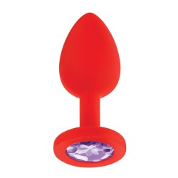 Luv Inc. Jeweled Silicone Butt Plug w/Three Stones - Small Red