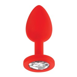 Luv Inc. Jeweled Silicone Butt Plug w/Three Stones - Small Red