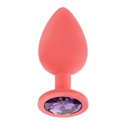 Luv Inc. Jeweled Silicone Butt Plug w/Three Stones - Large Coral