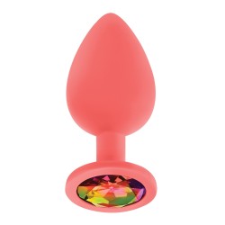 Luv Inc. Jeweled Silicone Butt Plug w/Three Stones - Large Coral