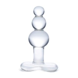Glas 4" Beaded Glass Butt Plug w/Tapered Base - Clear