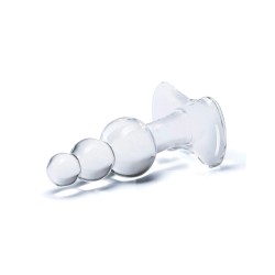 Glas 4" Beaded Glass Butt Plug w/Tapered Base - Clear