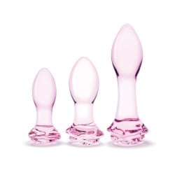 Glas 3 pc Rosebud Butt Plug Set - Pink