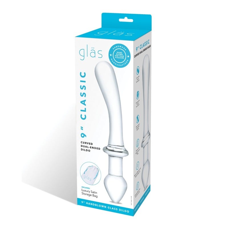 Glas 9" Classic Curved Dual Ended Dildo - Clear Glas 9" Classic Curved Dual Ended Dildo - Clear