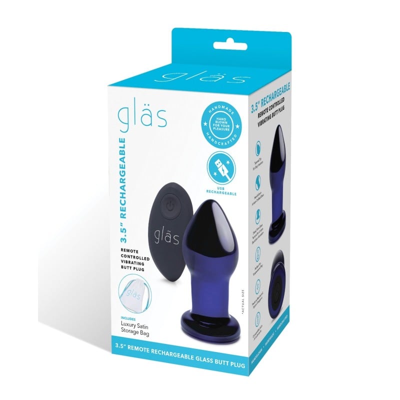 Glas 3.5" Rechargeable Vibrating Butt Plug - Blue Glas 3.5" Rechargeable Vibrating Butt Plug - Blue