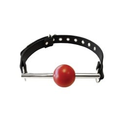 Rouge Leather Ball Gag with Stainless Steel Rod and Removable Ball - Black with Red