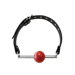 Rouge Leather Ball Gag with Stainless Steel Rod and Removable Ball - Black with Red