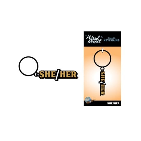 Wood Rocket She/Her Keychain - Black/Gold