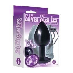 The 9's The Silver Starter Bejeweled Round Stainless Steel Plug - Black/Violet