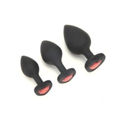 WhipSmart Heartbreaker 3 pc Crystal Heart Anal Training Set - Black/Red