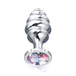 Nixie Honey Dipper Ribbed Metal Rainbow Jeweled Butt Plug - Medium
