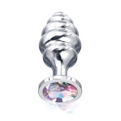 Nixie Honey Dipper Ribbed Metal Rainbow Jeweled Butt Plug - Large