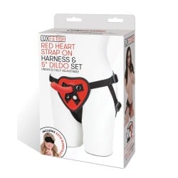 Lux Fetish 5" Dildo w/Red Heart Strap On Harness Set