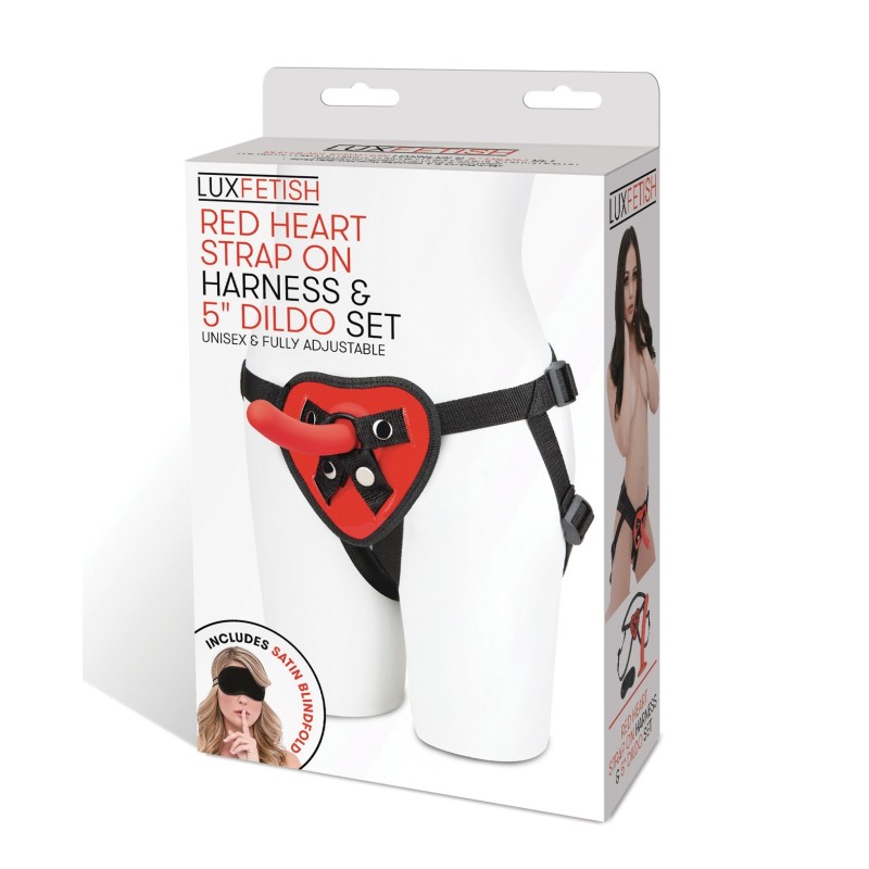 Lux Fetish 5" Dildo w/Red Heart Strap On Harness Set Lux Fetish 5" Dildo w/Red Heart Strap On Harness Set