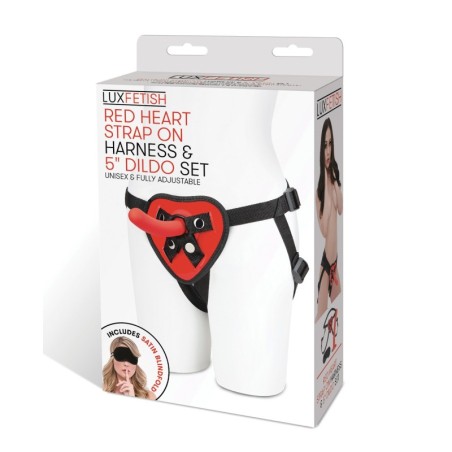 Lux Fetish 5" Dildo w/Red Heart Strap On Harness Set