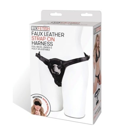 Lux Fetish Patent Leather Strap On Harness - Black