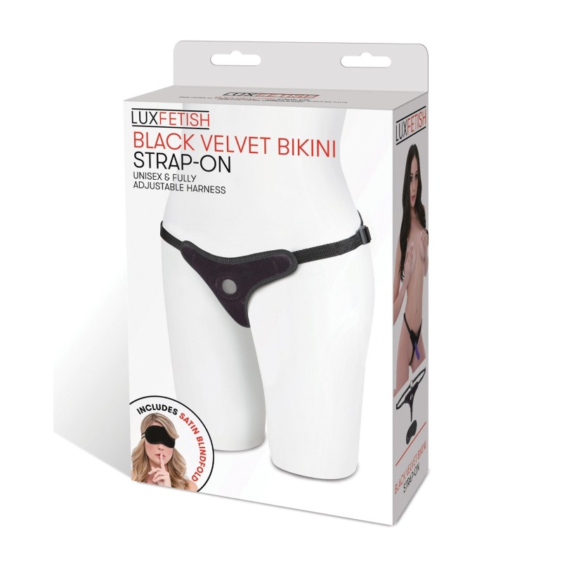 Lux Fetish Velvet Bikini Strap On - Black Lux Fetish Velvet Bikini Strap On - Black