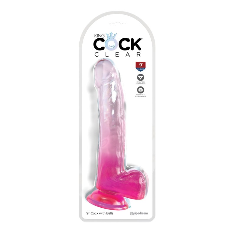 King Cock Clear 9" Cock w/Balls - Pink King Cock Clear 9" Cock w/Balls - Pink