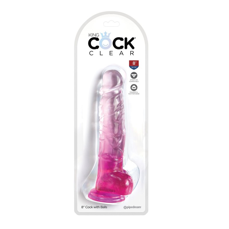 King Cock Clear 8" Cock w/Balls - Pink King Cock Clear 8" Cock w/Balls - Pink