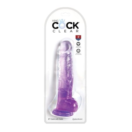 King Cock Clear 8" Cock w/Balls - Purple