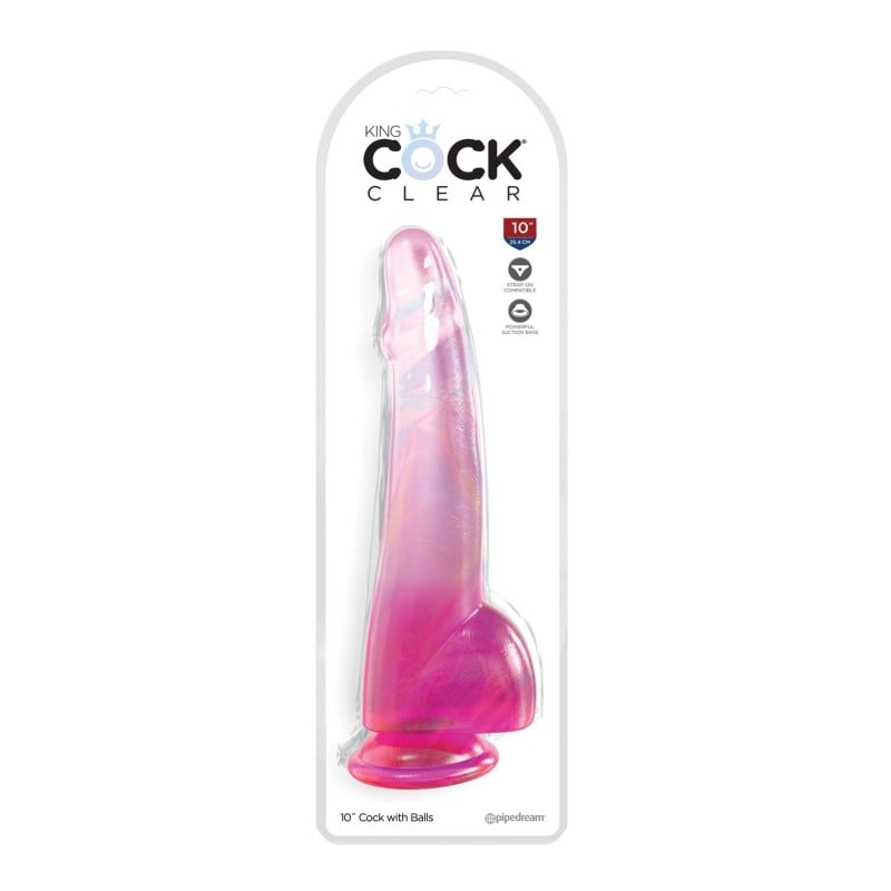 King Cock Clear 10" Cock w/Balls - Pink King Cock Clear 10" Cock w/Balls - Pink
