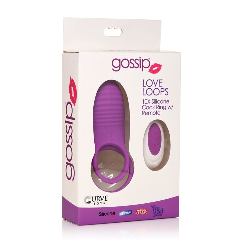 Curve Toys Gossip Love Loops 10X Silicone Cock Ring w/Remote - Violet Curve Toys Gossip Love Loops 10X Silicone Cock Ring w/Remote - Violet