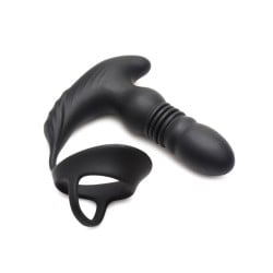 ThunderPlugs 10X Thrusting Silicone Vibrator w/Cock & Ball Strap & Remote - Black