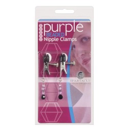 Adjustable Broad Tip Nipple Clamps w/Purple Beads