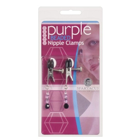 Adjustable Broad Tip Nipple Clamps w/Purple Beads