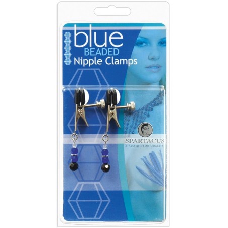 Adjustable Broad Tip Blue Beaded Nipple Clamps
