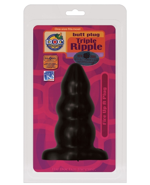 Triple Ripple Butt Plug - Large Black