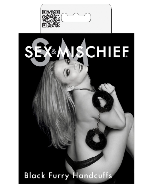 Sex & Mischief Furry Handcuffs - Black