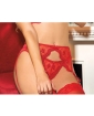 Scalloped Embroidery Garterbelt w/Adjustable Front & Back Garters Red O/S