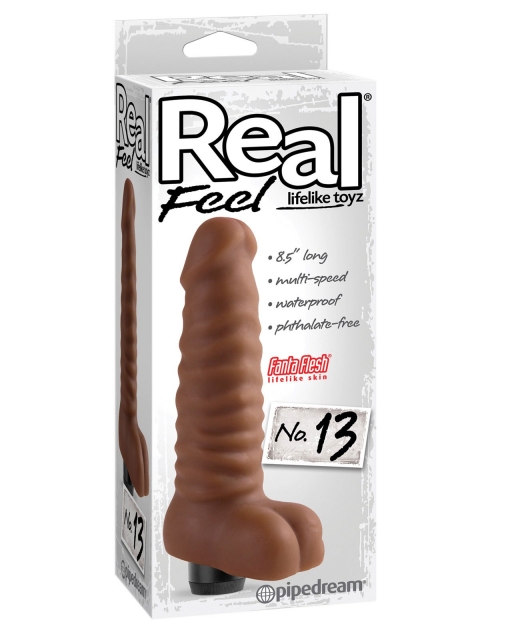 Real Feel No. 13 Long 8.5" Waterproof Vibe - Brown Multi Speed