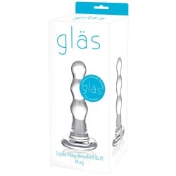 Glas Triple Play Beaded Butt Plug - Clear