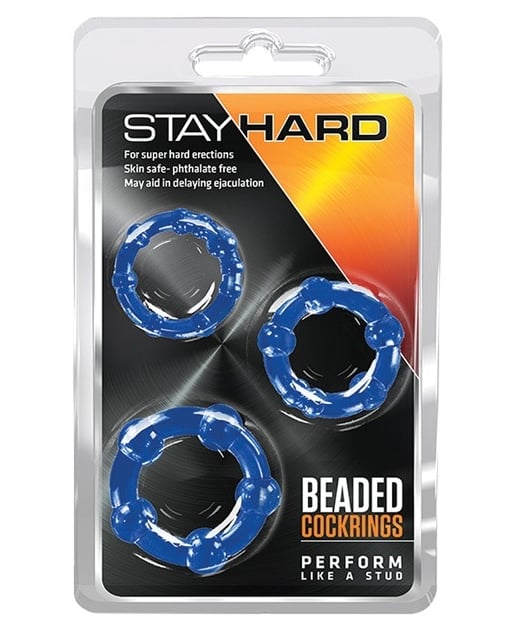 Blush Stay Hard Beaded Cock Rings - Blue Pack of 3