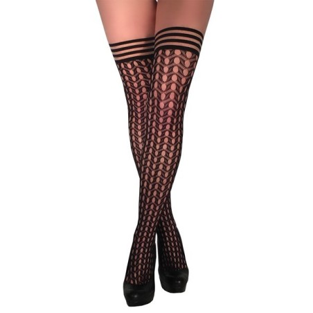 Kix'ies Mimi Dot Fishnet Polka Dot Thigh High Black B