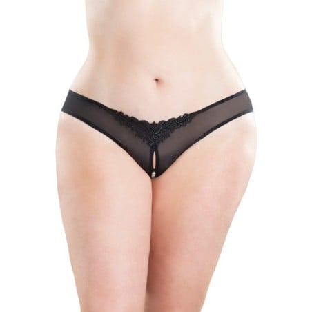 Crotchless Thong w/Pearls Black 1X/2X
