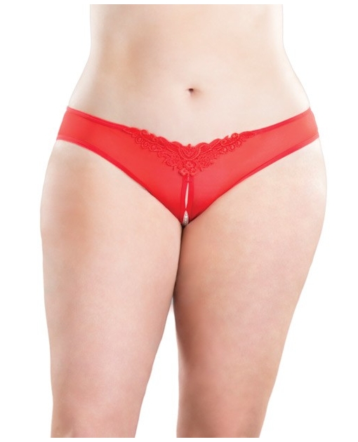 Crotchless Thong w/Pearls Red 3X/4X