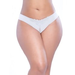 Crotchless Thong w/Pearls White 3X/4X
