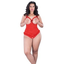 Lace Open Cup & Crotchless Teddy Red QN