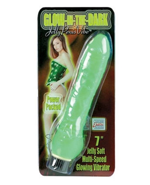 Glow In The Dark Jelly Penis Vibe 7" - Green