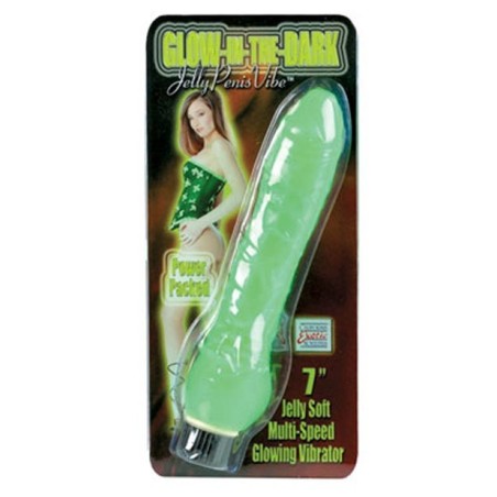 Glow In The Dark Jelly Penis Vibe 7" - Green