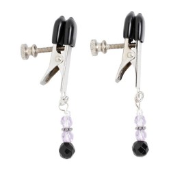 Adjustable Broad Tip Nipple Clamps w/Purple Beads