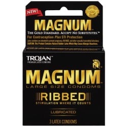 New Trojan Magnum Ribbed Condoms - Box of 3