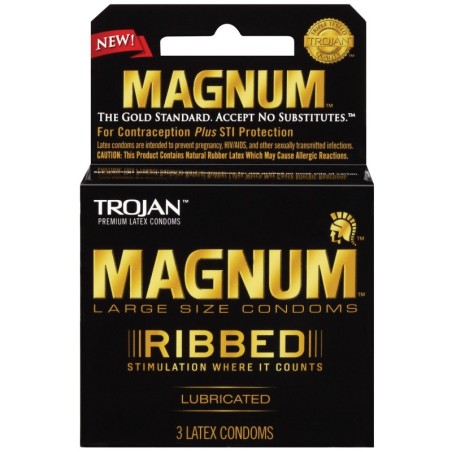 New Trojan Magnum Ribbed Condoms - Box of 3