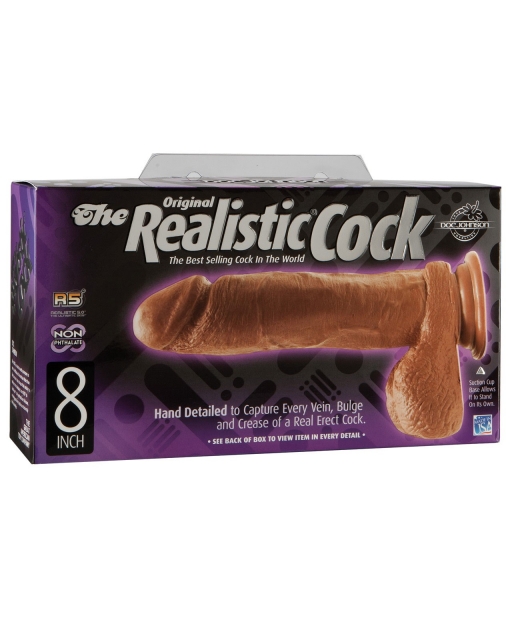 8" Realistic Cock w/Balls - Brown