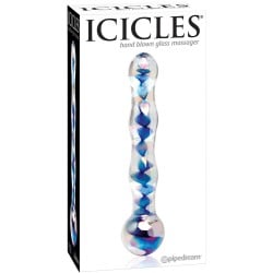 Icicles No. 8 Hand Blown Glass Massager - Clear w/Inside Blue Swirls